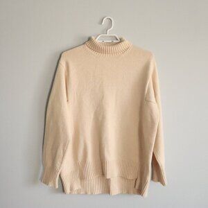 Frank + Oak Women's Sz XS Beige Turtleneck High/Low Ribbed Knit Pullover Sweater